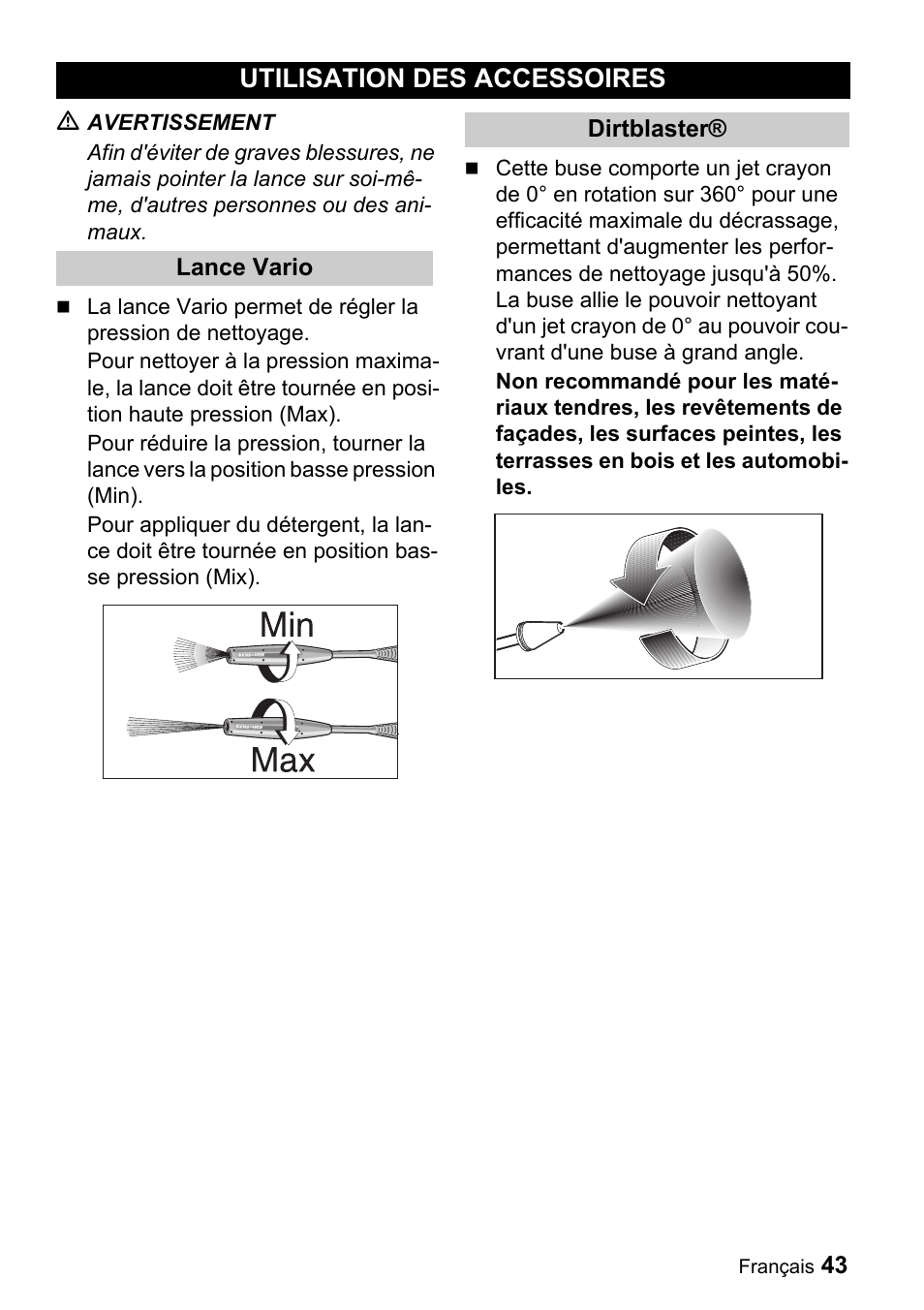 Utilisation des accessoires | Karcher K 3.68 M User Manual | Page 43 / 56