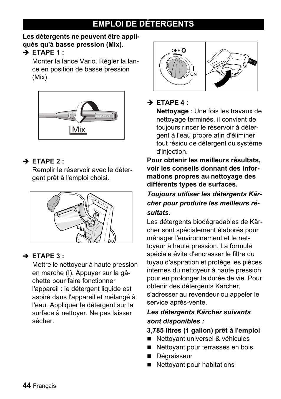 Emploi de détergents | Karcher K 3.68 M User Manual | Page 44 / 56