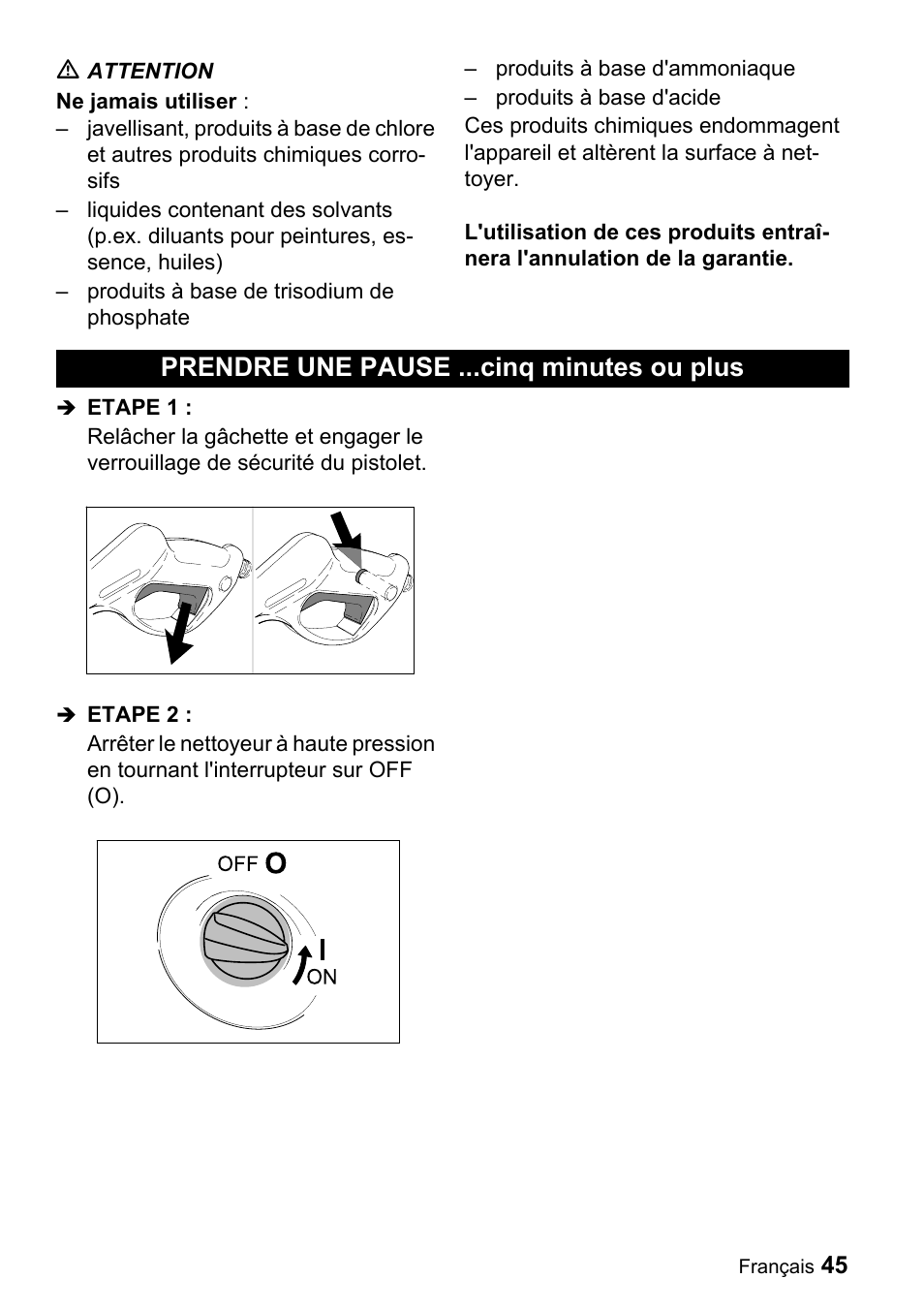 Prendre une pause ...cinq minutes ou plus | Karcher K 3.68 M User Manual | Page 45 / 56
