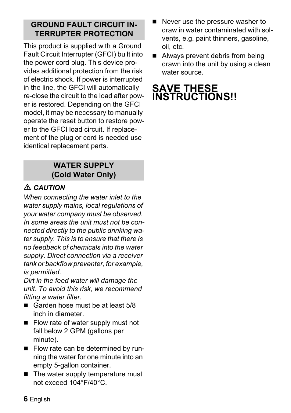 Save these instructions | Karcher K 3.68 M User Manual | Page 6 / 56