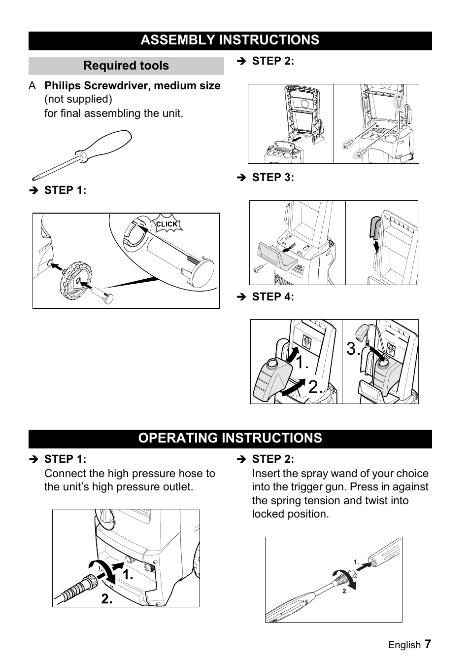 Assembly instructions, Operating instructions | Karcher K 3.68 M User Manual | Page 7 / 56