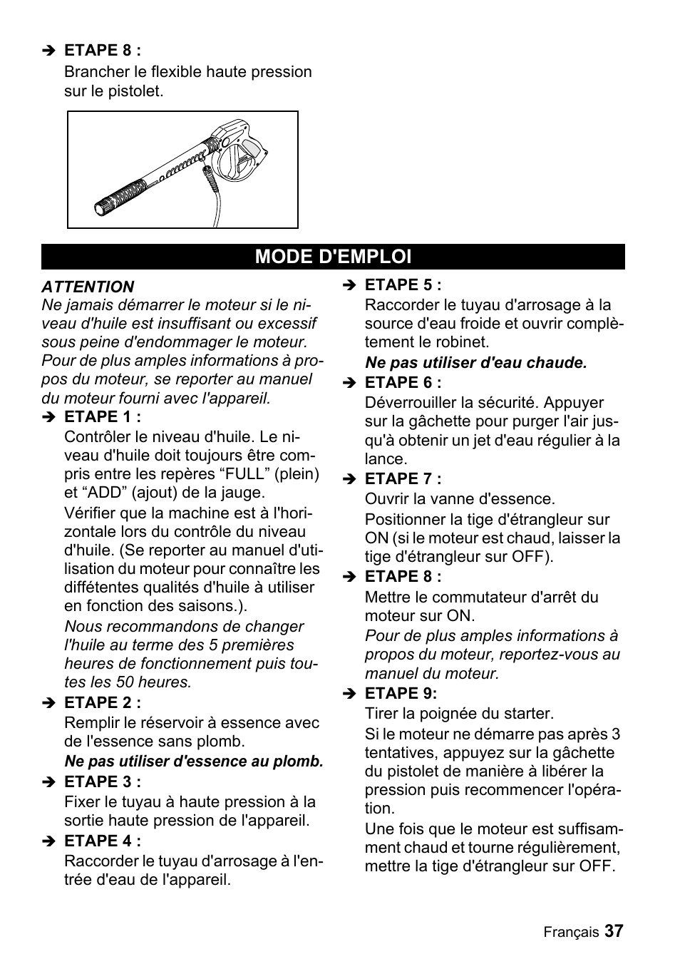 Mode d'emploi | Karcher G 2500 LH User Manual | Page 37 / 46