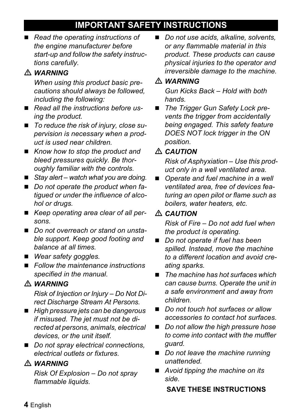 Important safety instructions | Karcher G 2500 LH User Manual | Page 4 / 46