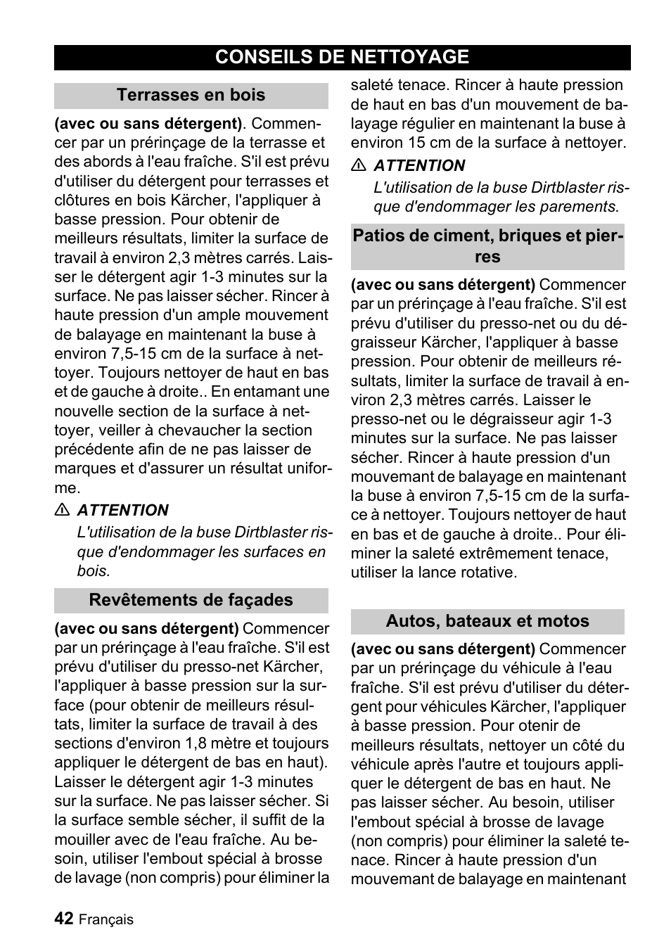 Conseils de nettoyage | Karcher G 2500 LH User Manual | Page 42 / 46