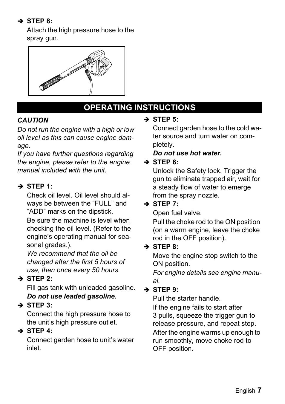 Operating instructions | Karcher G 2500 LH User Manual | Page 7 / 46