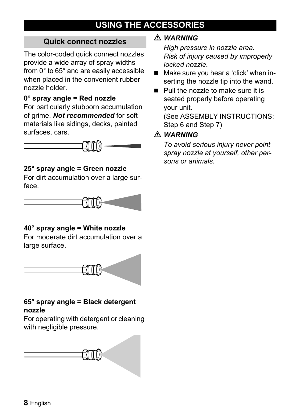 Using the accessories | Karcher G 2500 LH User Manual | Page 8 / 46