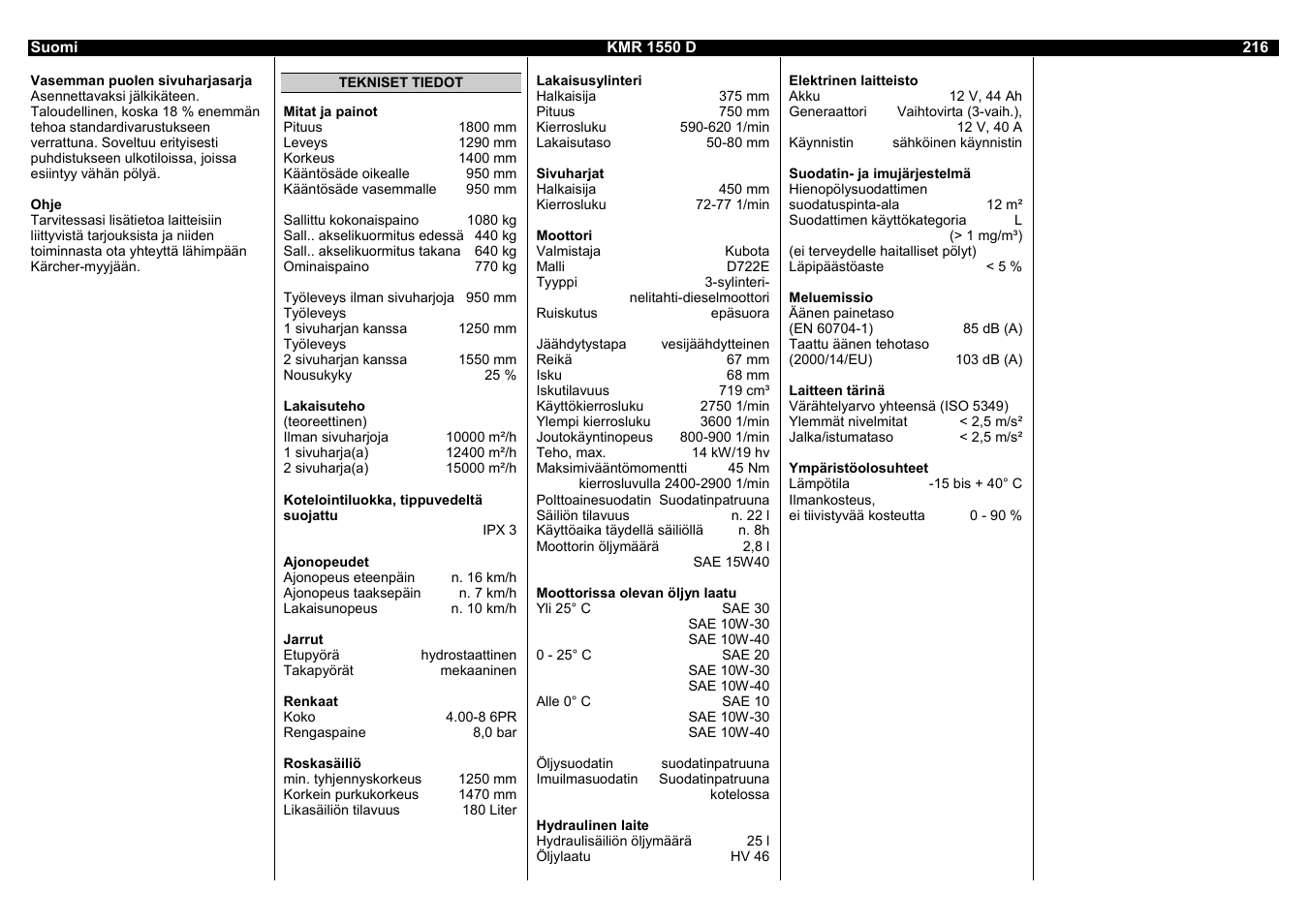 Karcher KMR 1550 D User Manual | Page 216 / 223