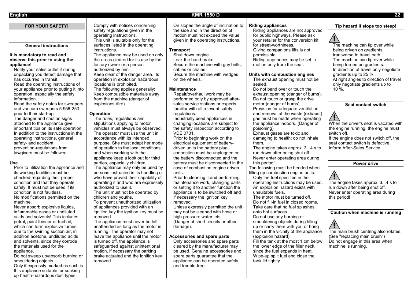 Karcher KMR 1550 D User Manual | Page 22 / 223