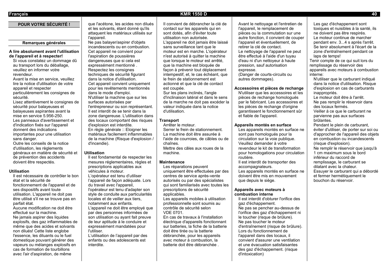 Karcher KMR 1550 D User Manual | Page 40 / 223