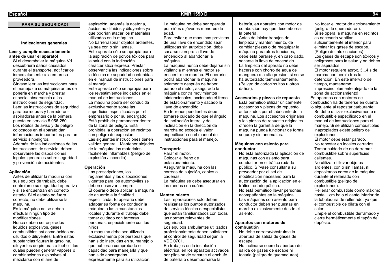 Karcher KMR 1550 D User Manual | Page 94 / 223