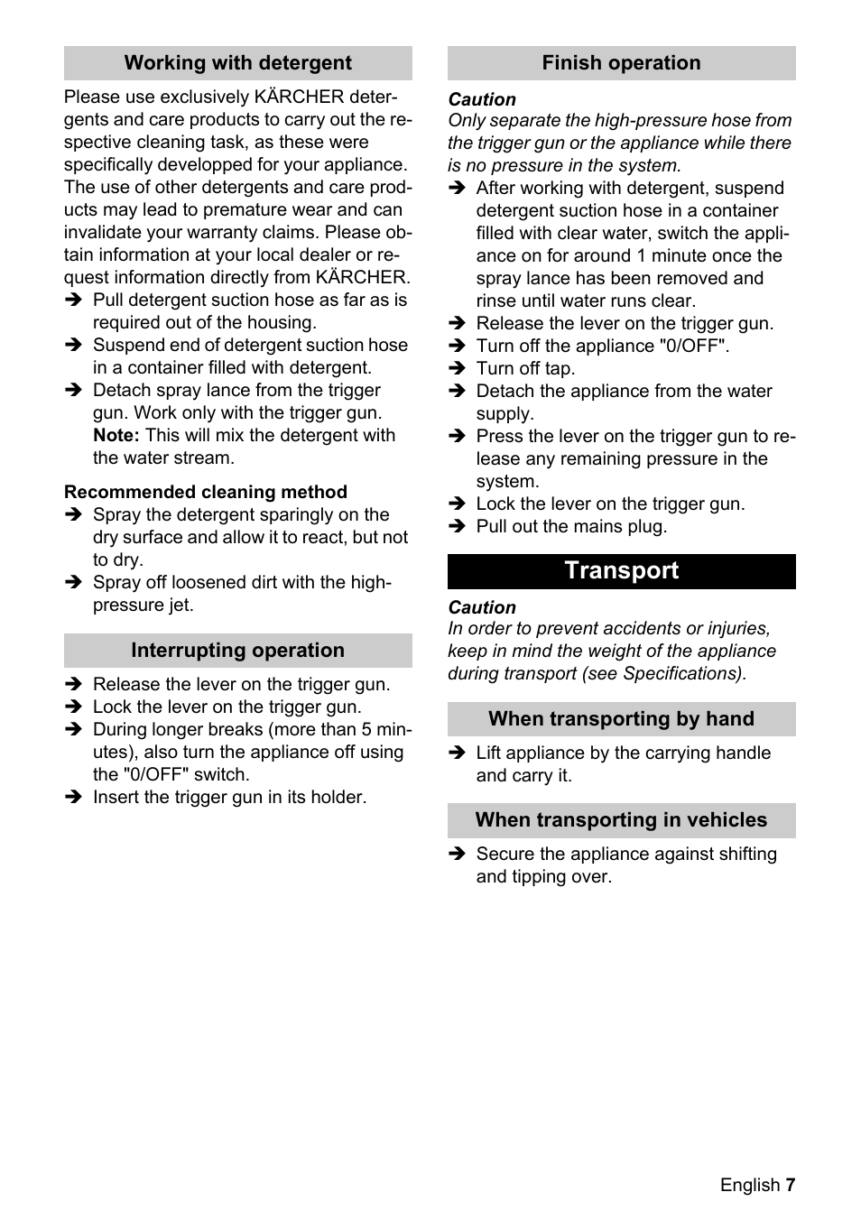 Transport | Karcher K 2.32 M User Manual | Page 7 / 12