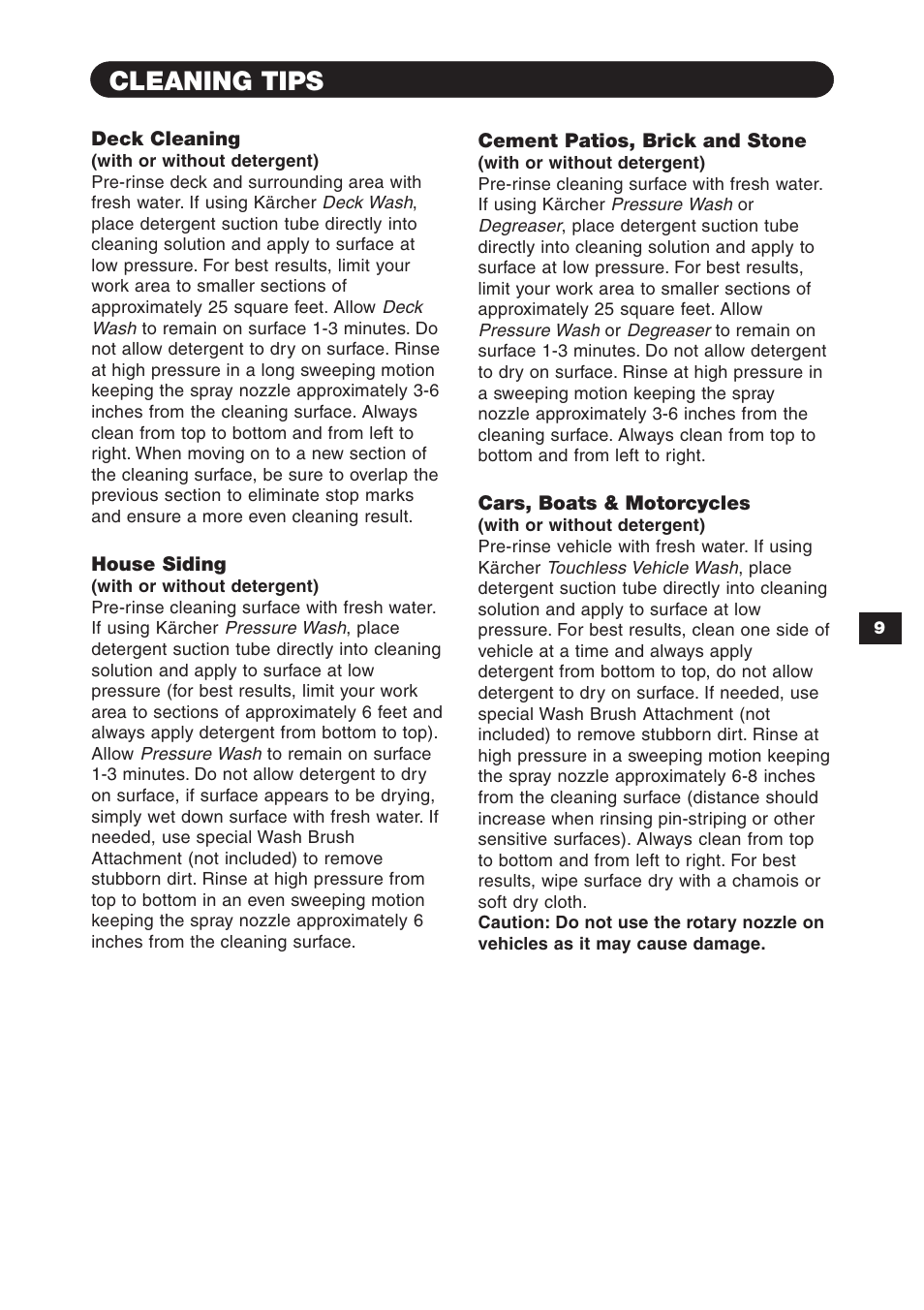 Cleaning tips | Karcher K 2.97 M User Manual | Page 9 / 12