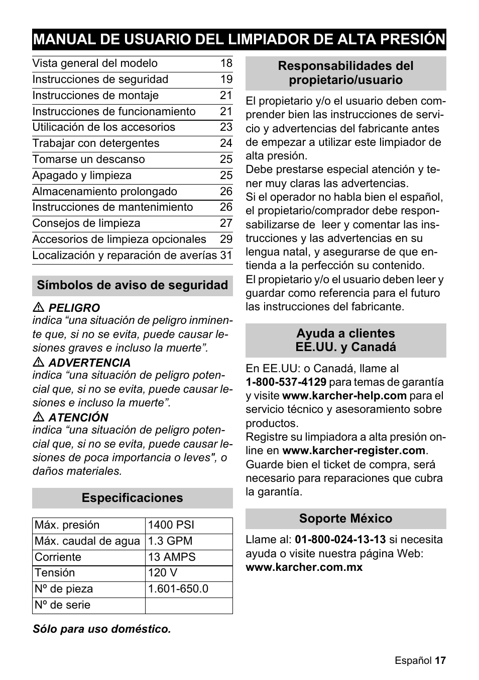 Manual de usuario del limpiador de alta presión | Karcher K 2.050 User Manual | Page 17 / 48