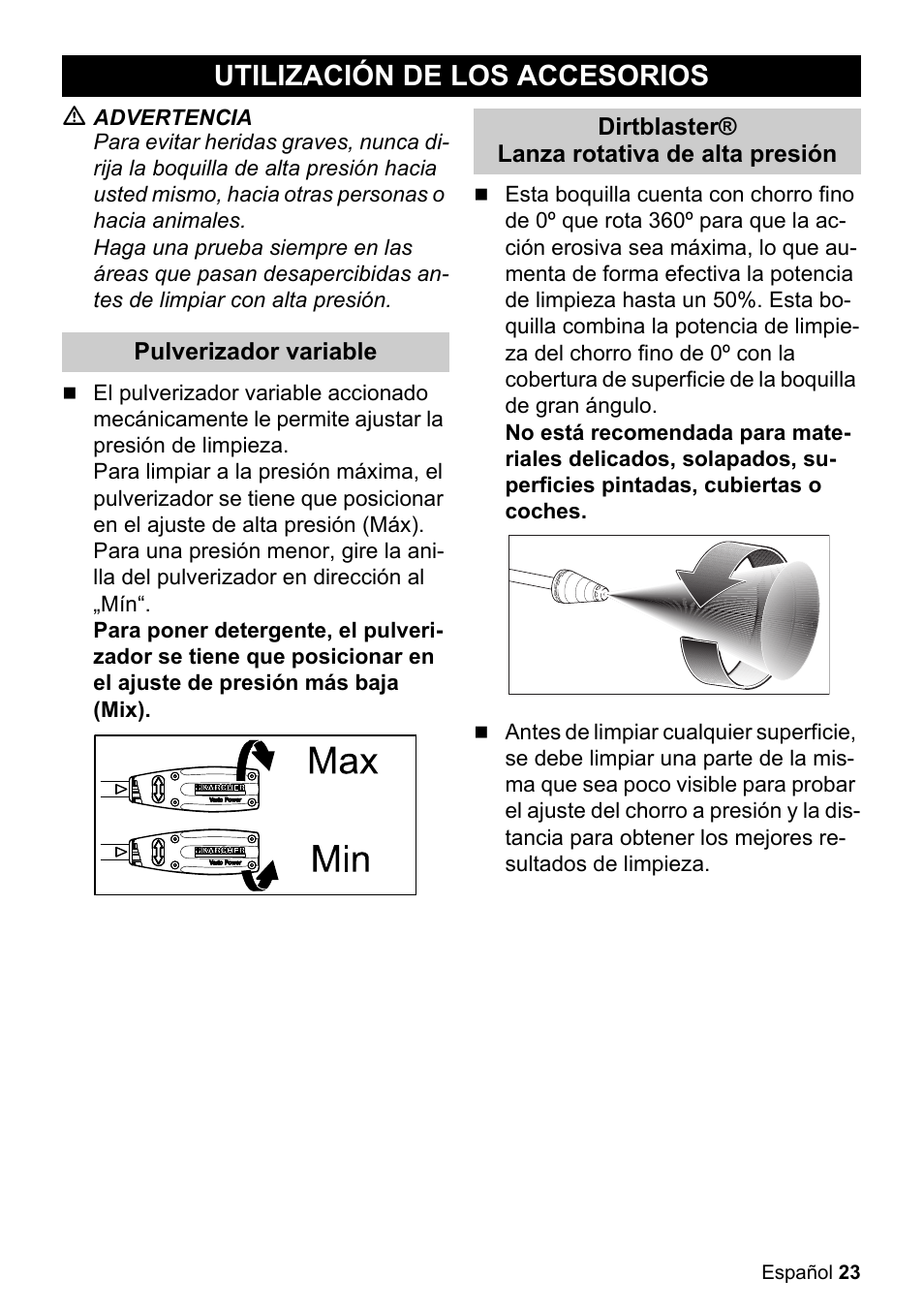 Utilización de los accesorios | Karcher K 2.050 User Manual | Page 23 / 48