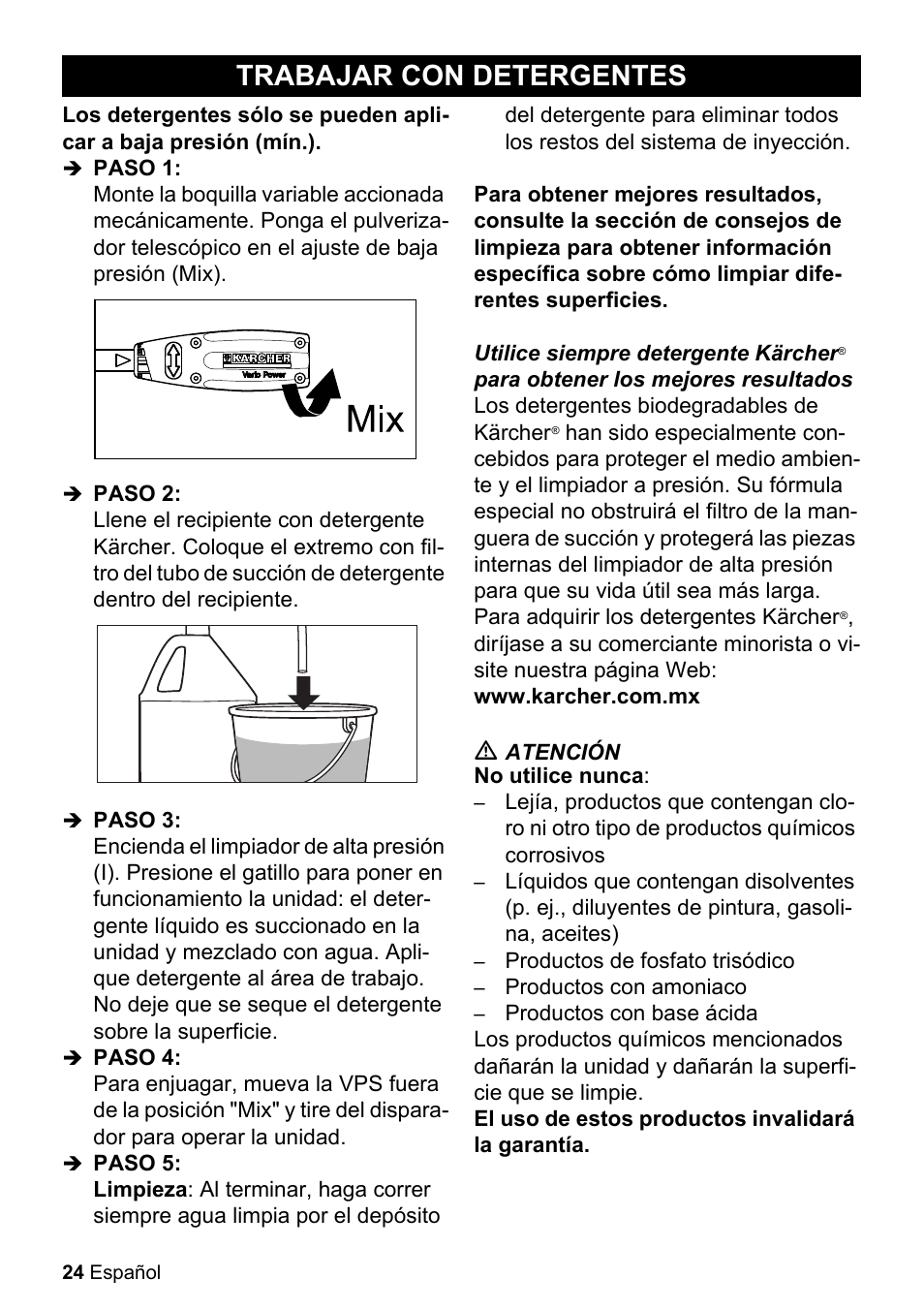 Trabajar con detergentes | Karcher K 2.050 User Manual | Page 24 / 48