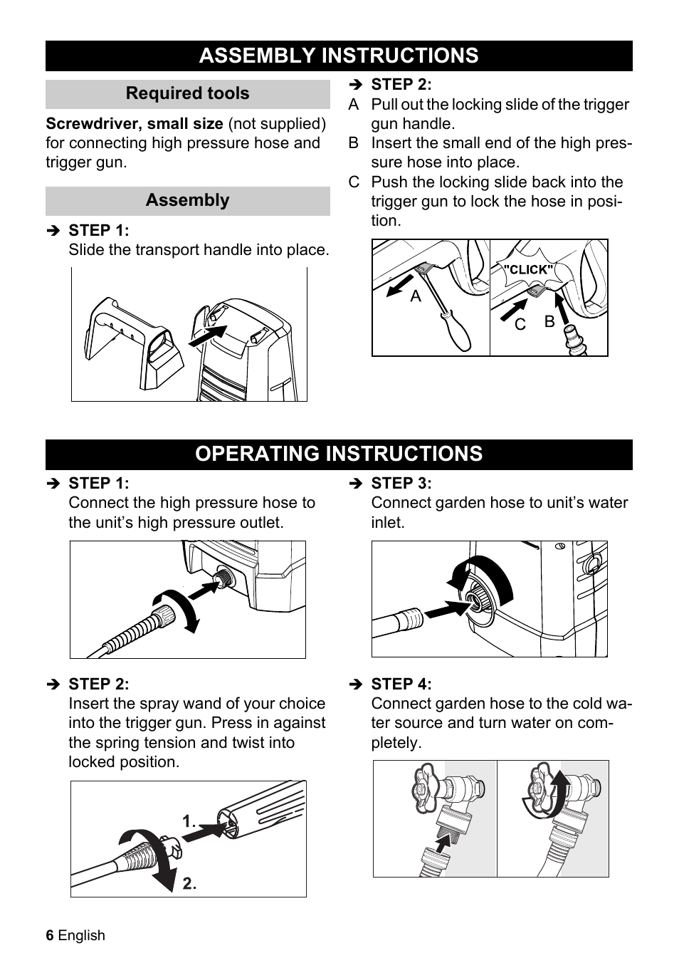 Assembly instructions, Operating instructions | Karcher K 2.050 User Manual | Page 6 / 48