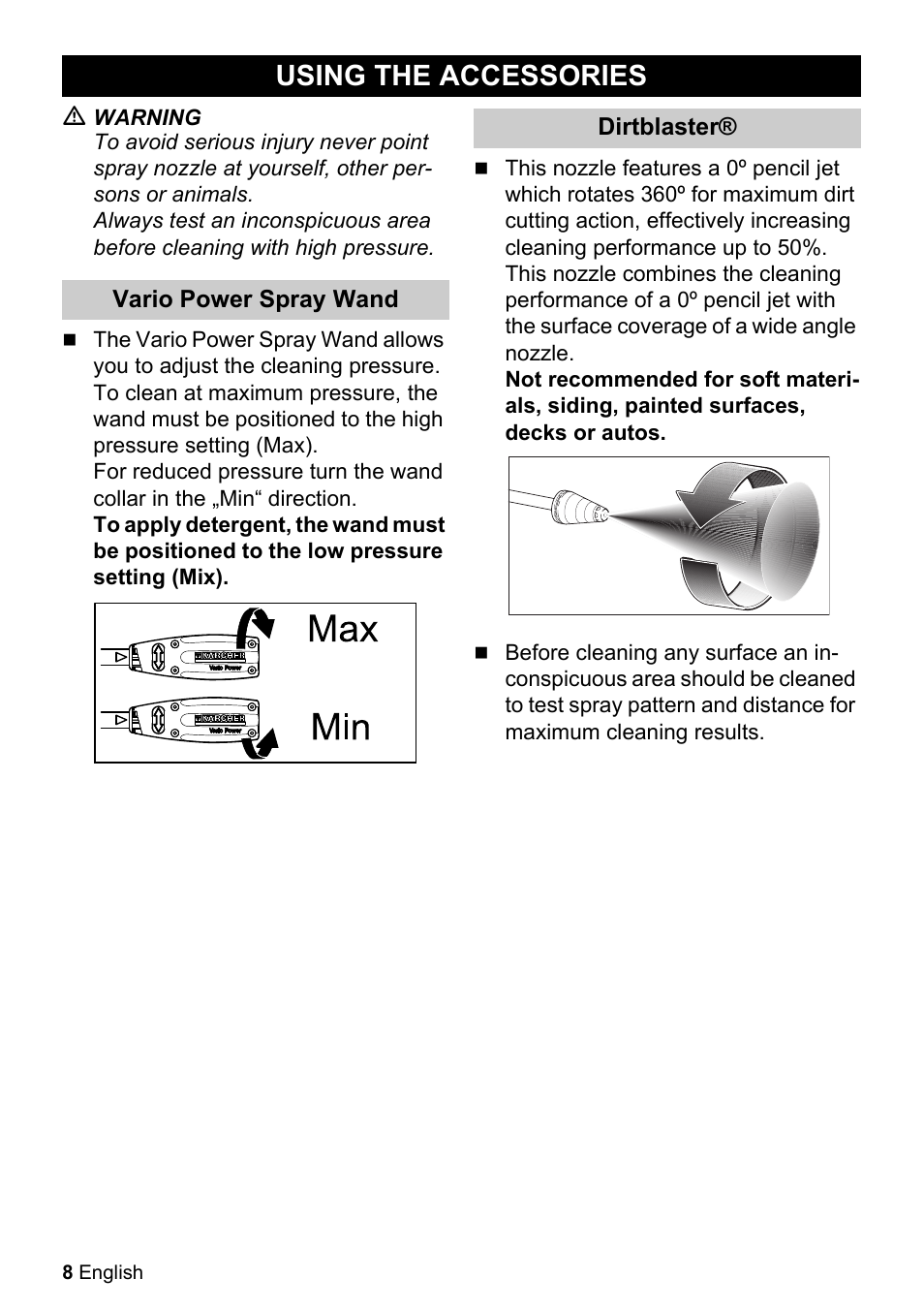 Using the accessories | Karcher K 2.050 User Manual | Page 8 / 48