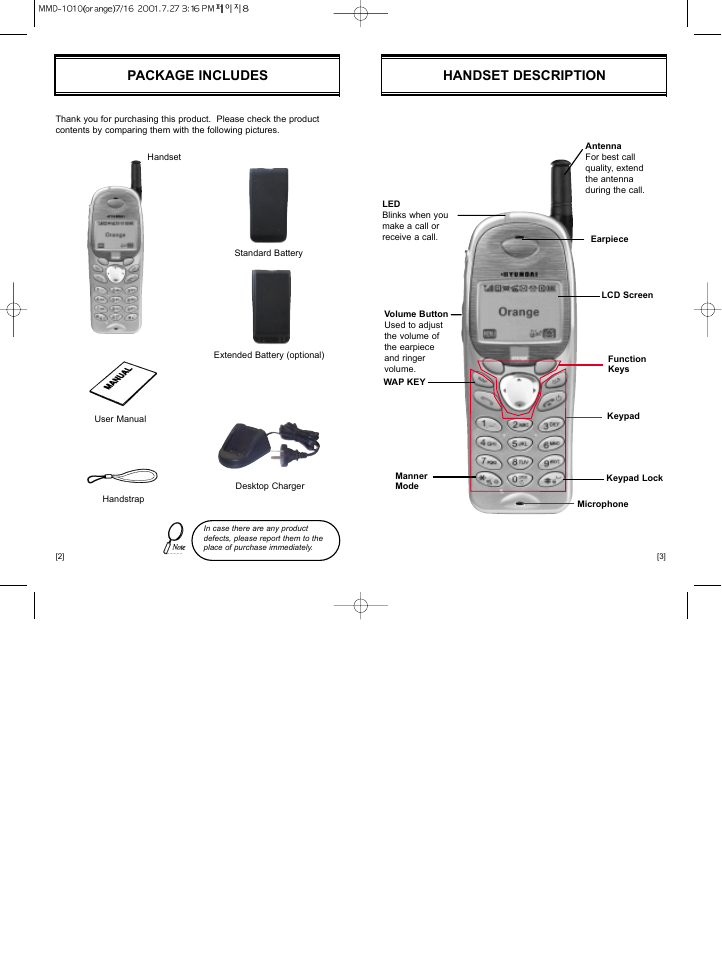 Handset description package includes | Hyundai HGC-310 User Manual | Page 5 / 63