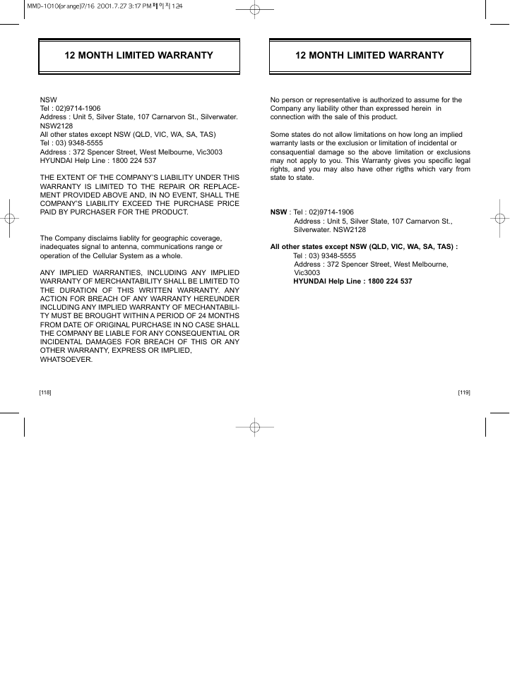 12 month limited warranty | Hyundai HGC-310 User Manual | Page 63 / 63