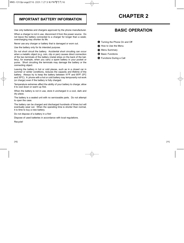 Chapter 2, Basic operation, Important battery information | Hyundai HGC-310 User Manual | Page 9 / 63