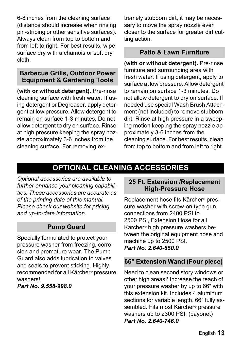 Optional cleaning accessories | Karcher K 2.28 User Manual | Page 13 / 48