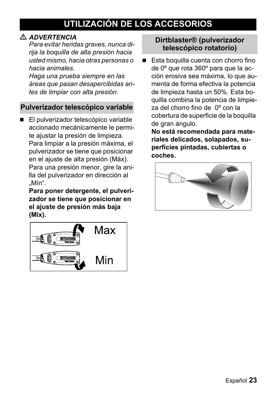 Utilización de los accesorios | Karcher K 2.28 User Manual | Page 23 / 48