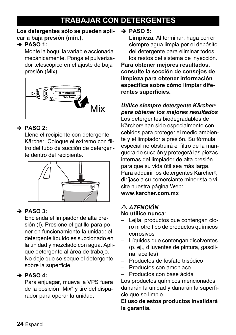 Trabajar con detergentes | Karcher K 2.28 User Manual | Page 24 / 48