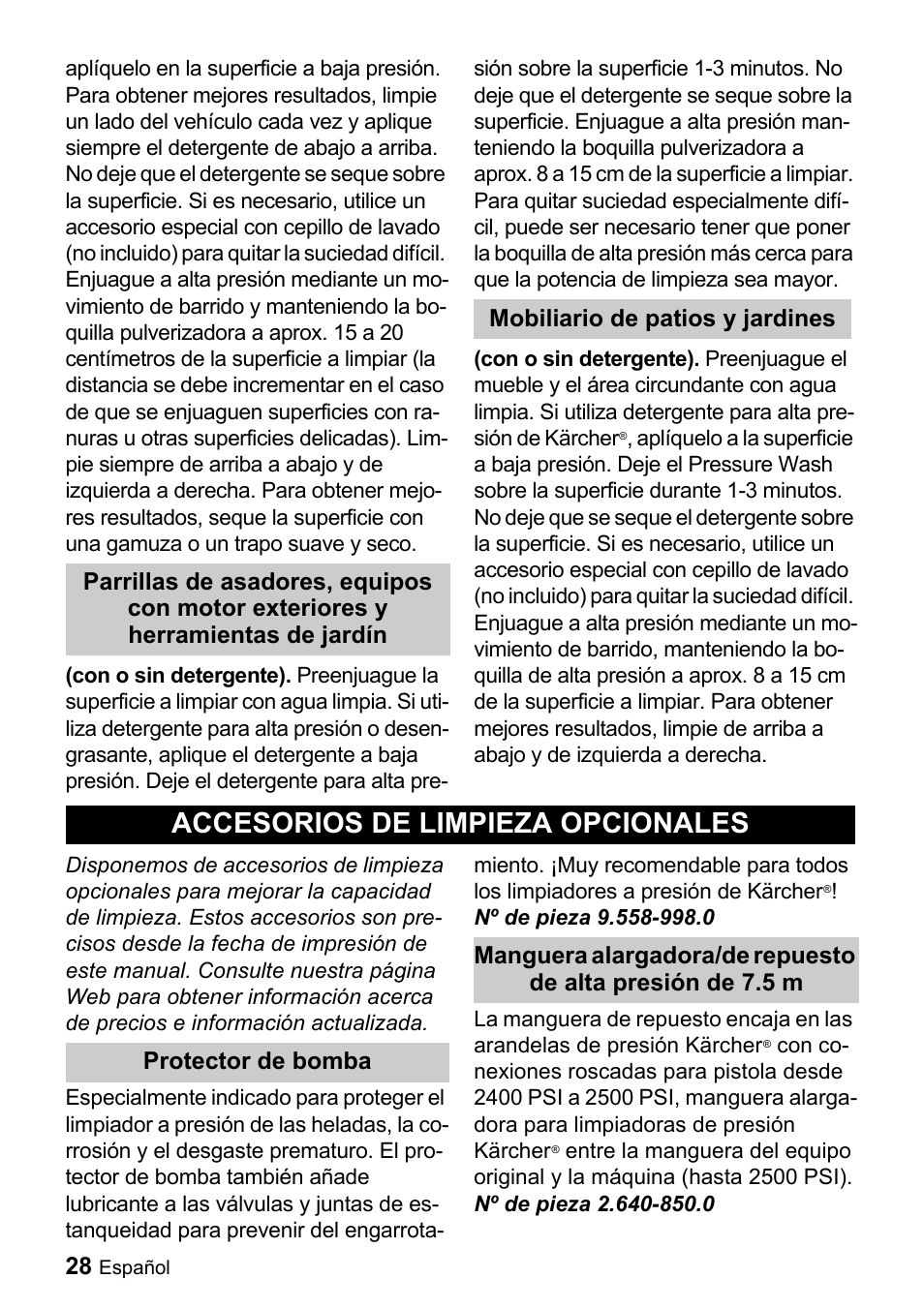 Accesorios de limpieza opcionales | Karcher K 2.28 User Manual | Page 28 / 48