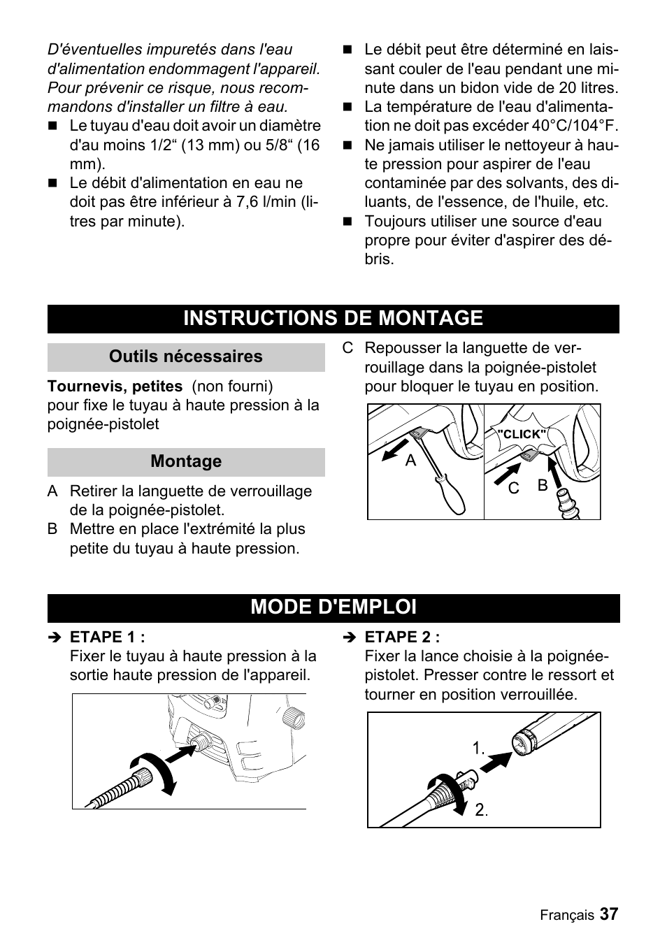 Instructions de montage, Mode d'emploi | Karcher K 2.28 User Manual | Page 37 / 48