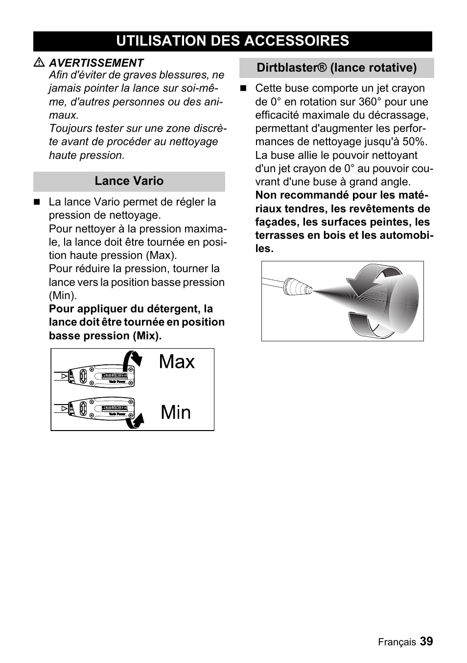 Utilisation des accessoires | Karcher K 2.28 User Manual | Page 39 / 48