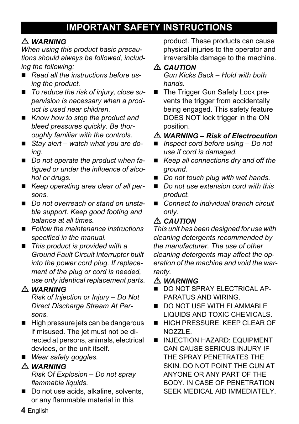 Important safety instructions | Karcher K 2.28 User Manual | Page 4 / 48