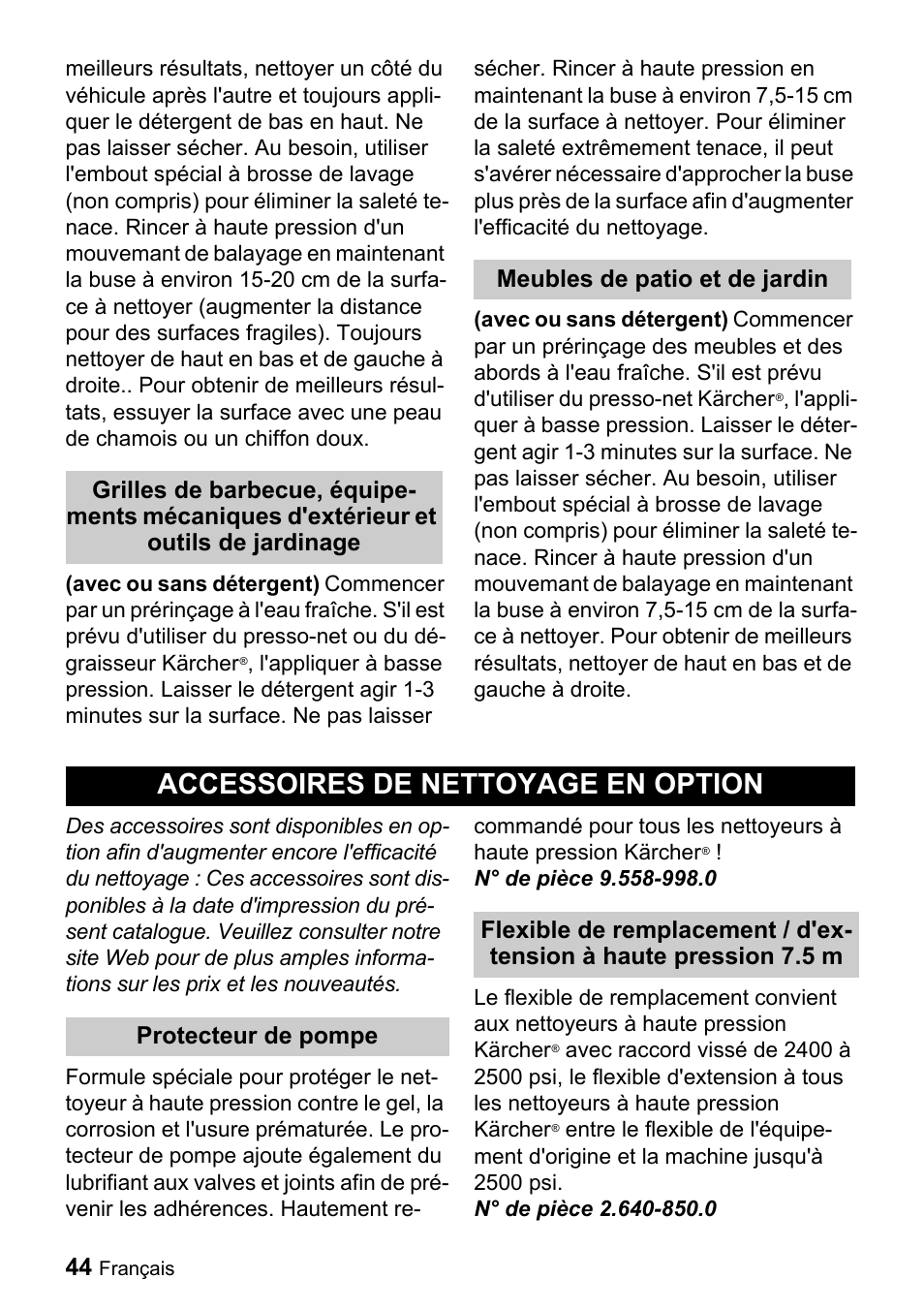 Accessoires de nettoyage en option | Karcher K 2.28 User Manual | Page 44 / 48