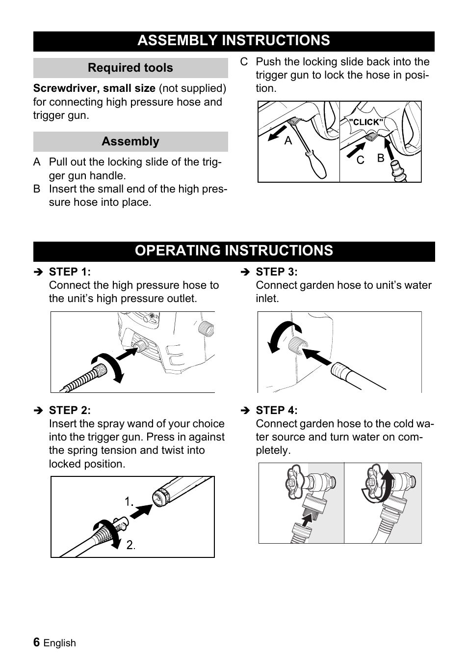 Assembly instructions, Operating instructions | Karcher K 2.28 User Manual | Page 6 / 48