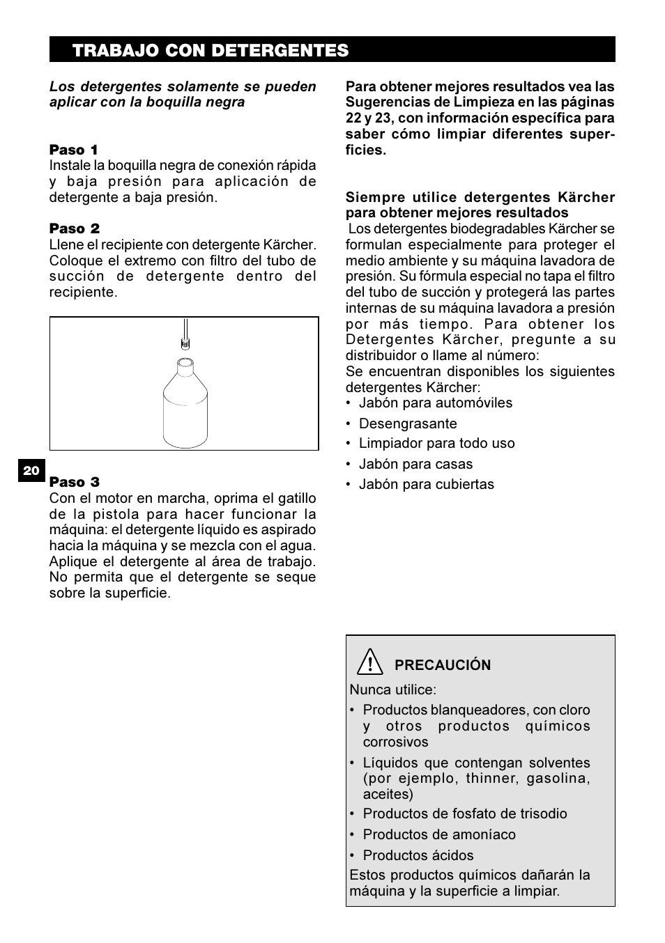 Trabajo con detergentes | Karcher G 2500 PH User Manual | Page 20 / 40