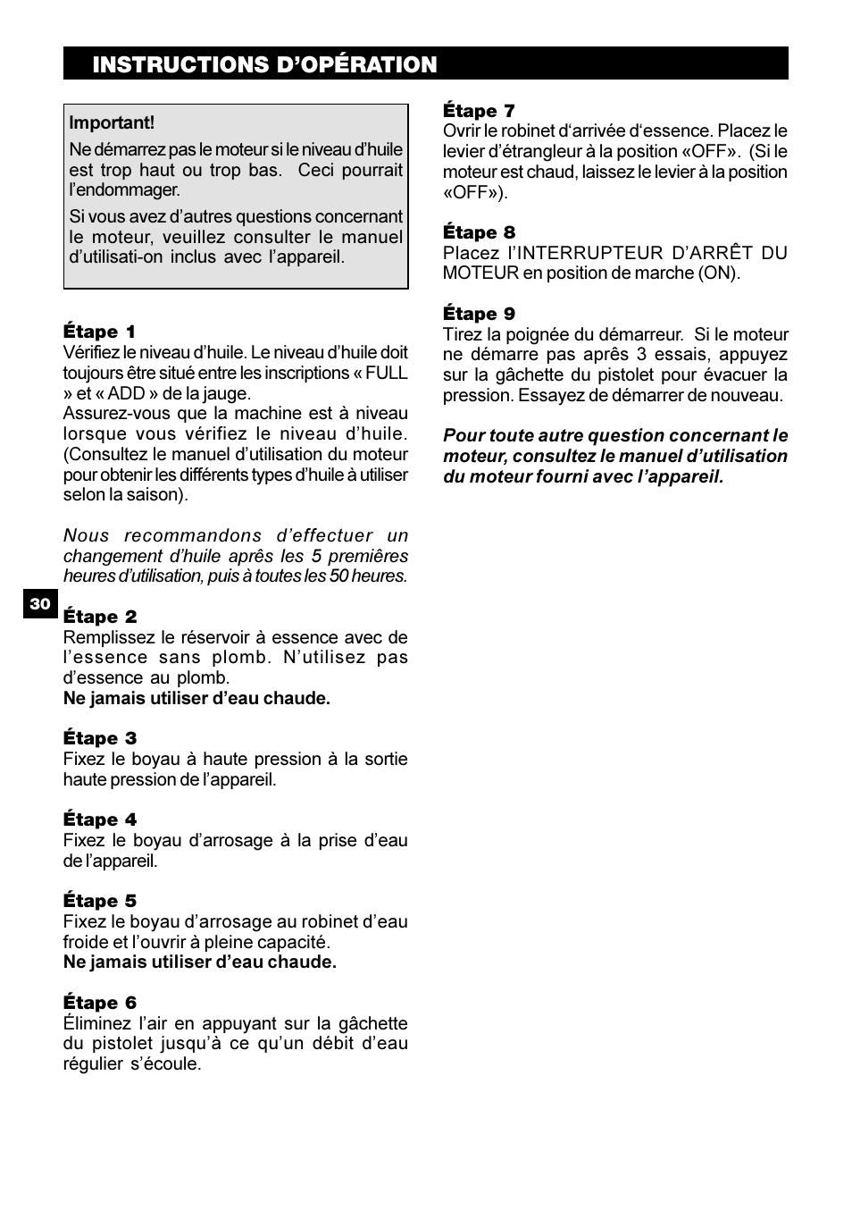 Instructions d’opération | Karcher G 2500 PH User Manual | Page 30 / 40