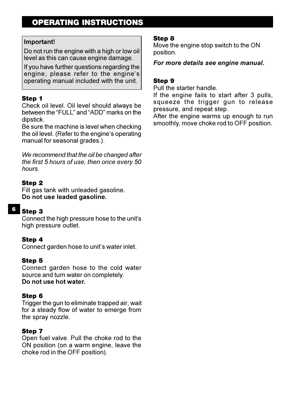 Operating instructions | Karcher G 2500 PH User Manual | Page 6 / 40
