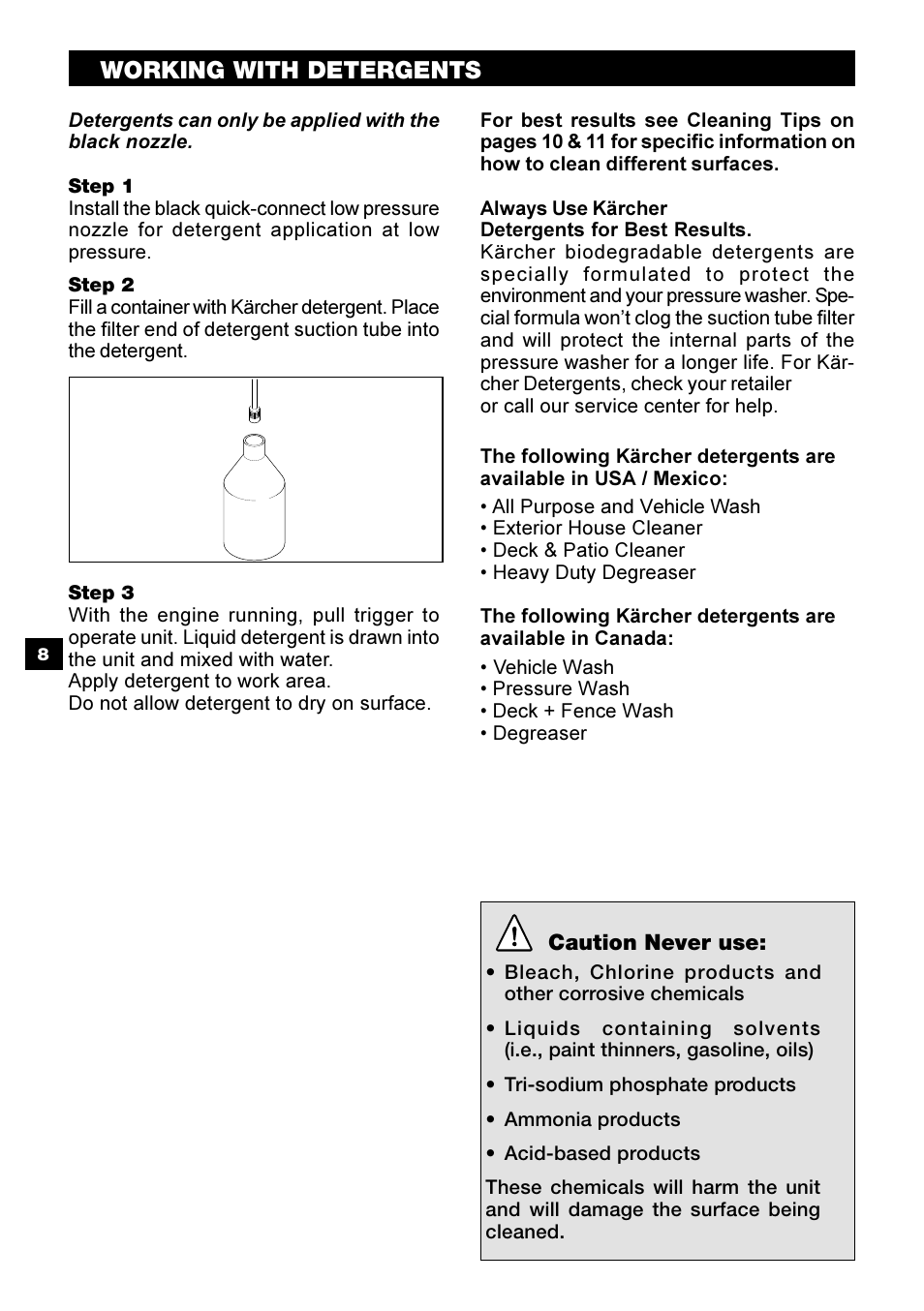 Working with detergents | Karcher G 2500 PH User Manual | Page 8 / 40