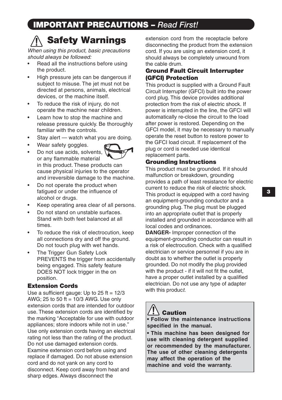 Safety warnings, Important precautions – read first | Karcher K 3.97 M User Manual | Page 3 / 12