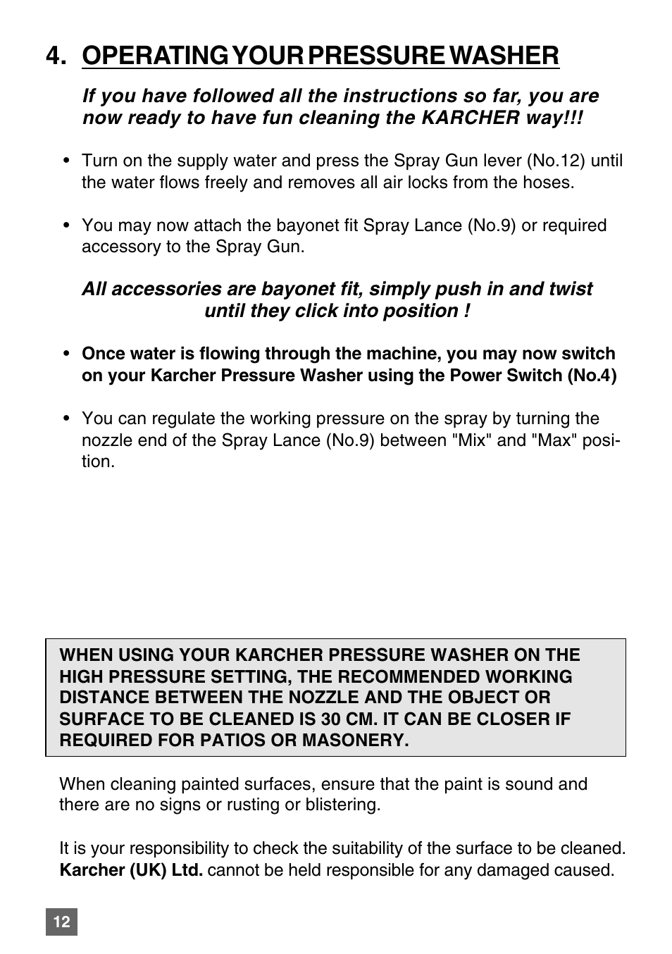 Operating your pressure washer | Karcher K 7.85 M User Manual | Page 12 / 24