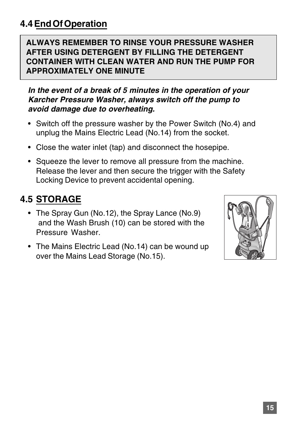 4 end of operation, 5 storage | Karcher K 7.85 M User Manual | Page 15 / 24