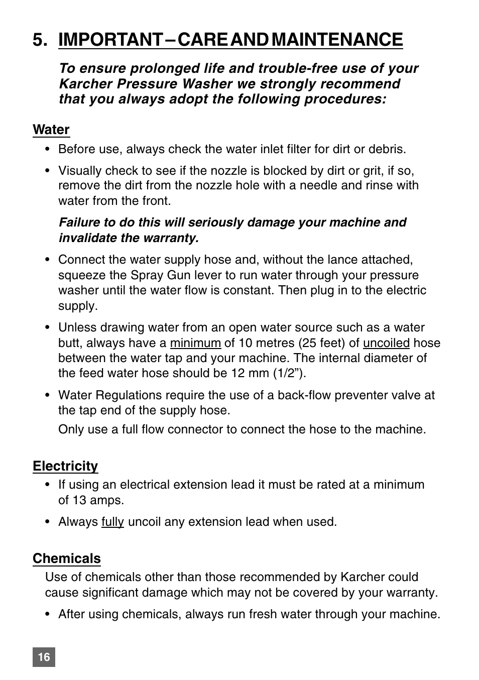 Important – care and maintenance | Karcher K 7.85 M User Manual | Page 16 / 24