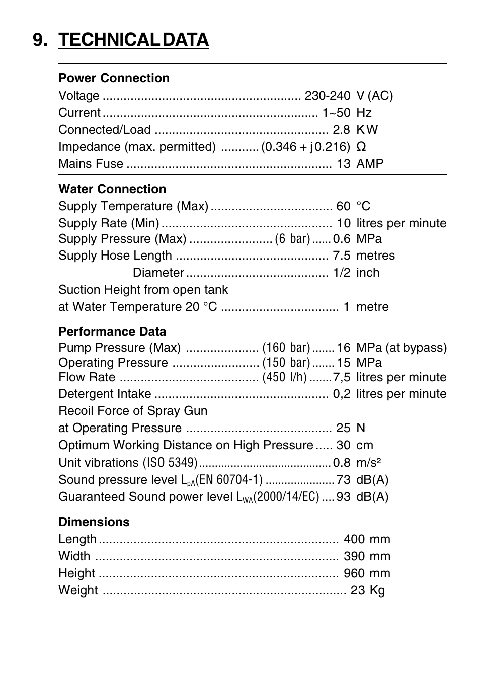 Technical data | Karcher K 7.85 M User Manual | Page 22 / 24