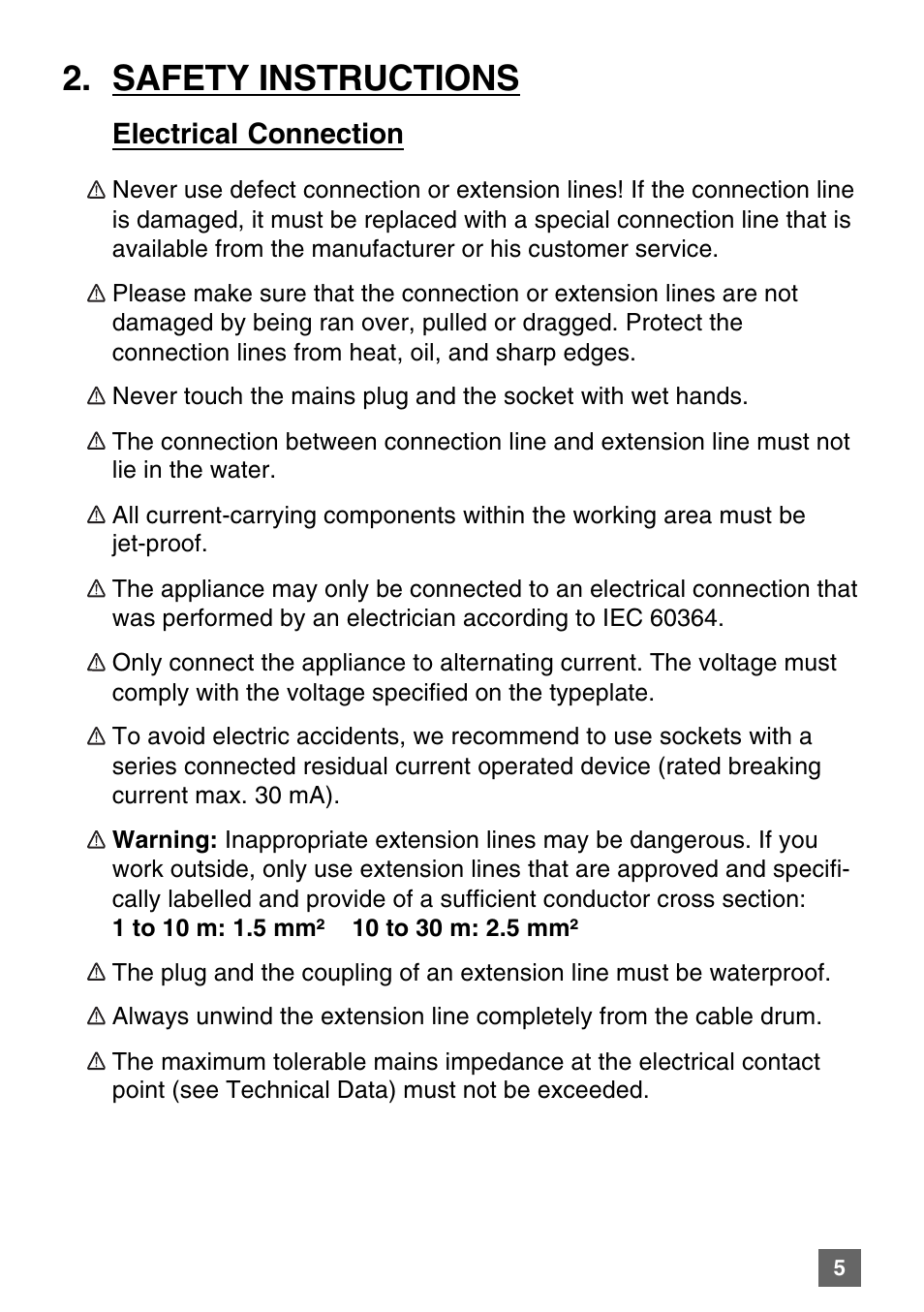 Safety instructions, Electrical connection | Karcher K 7.85 M User Manual | Page 5 / 24
