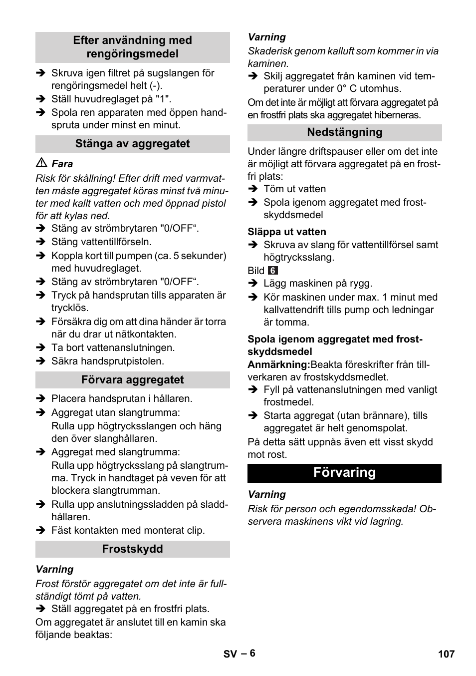 Förvaring | Karcher HDS 5/11 U/UX User Manual | Page 107 / 296