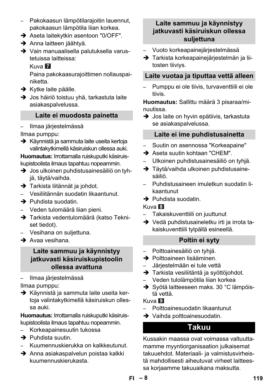 Takuu | Karcher HDS 5/11 U/UX User Manual | Page 119 / 296