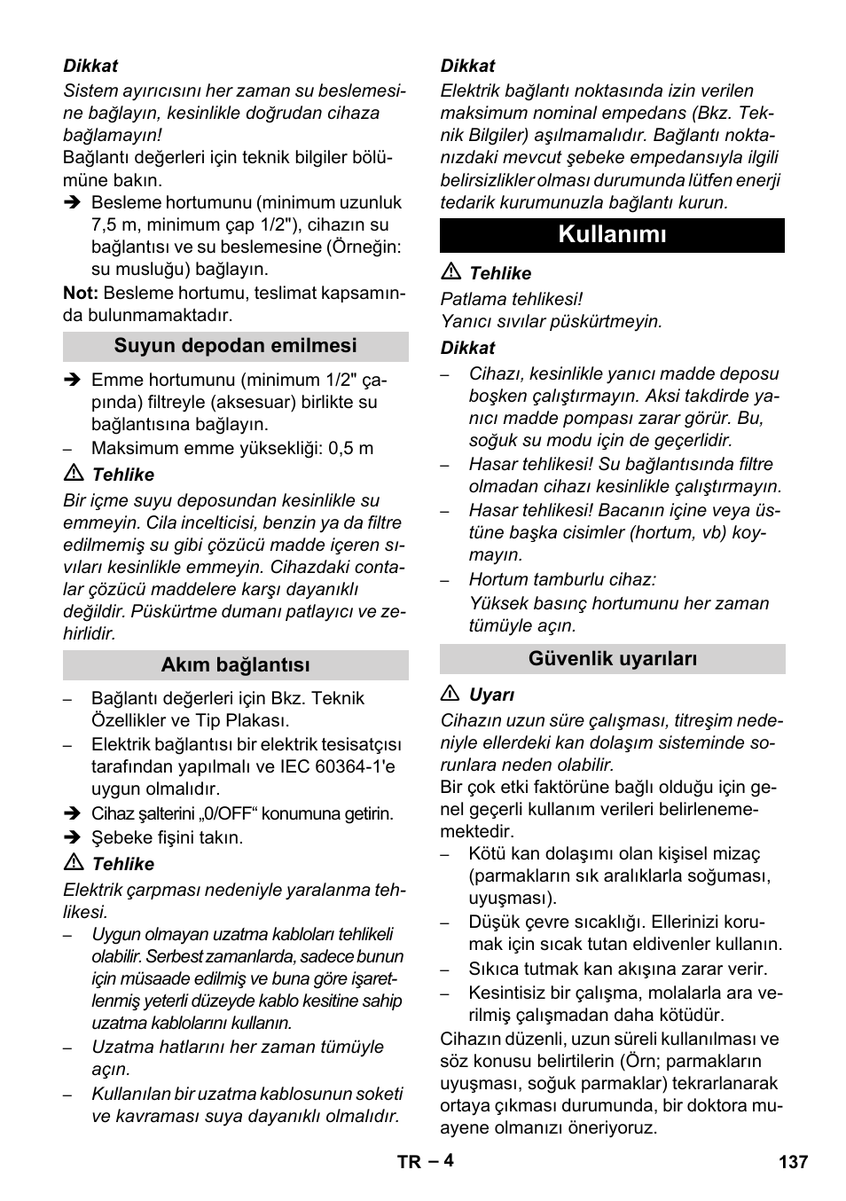Kullanımı | Karcher HDS 5/11 U/UX User Manual | Page 137 / 296