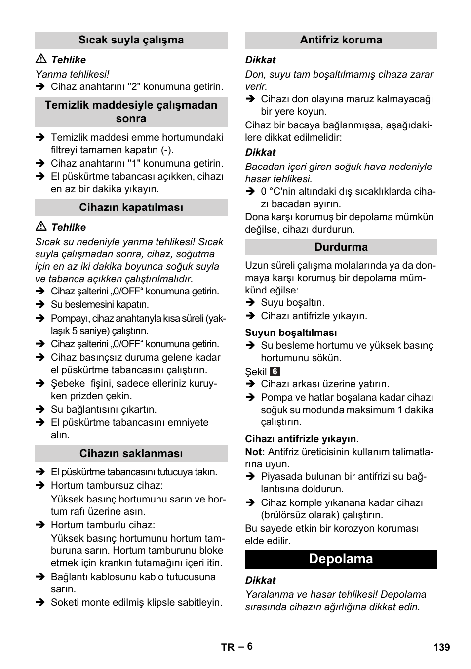 Depolama | Karcher HDS 5/11 U/UX User Manual | Page 139 / 296