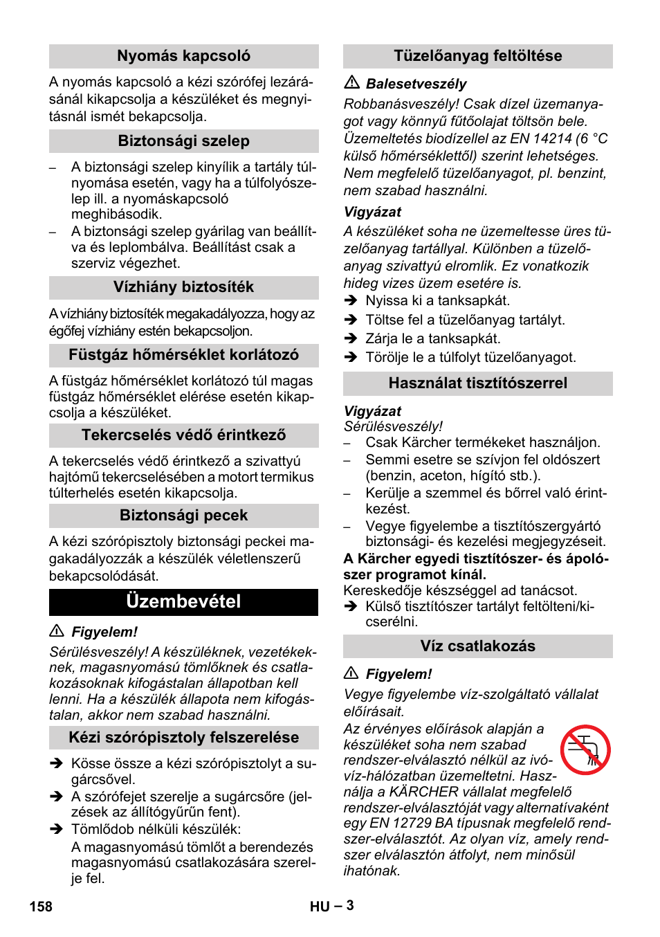 Üzembevétel | Karcher HDS 5/11 U/UX User Manual | Page 158 / 296