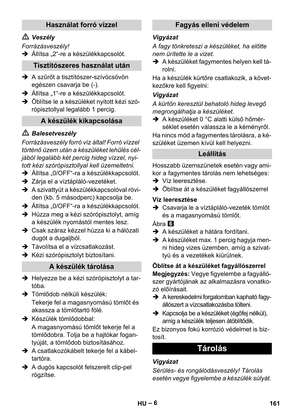 Tárolás | Karcher HDS 5/11 U/UX User Manual | Page 161 / 296