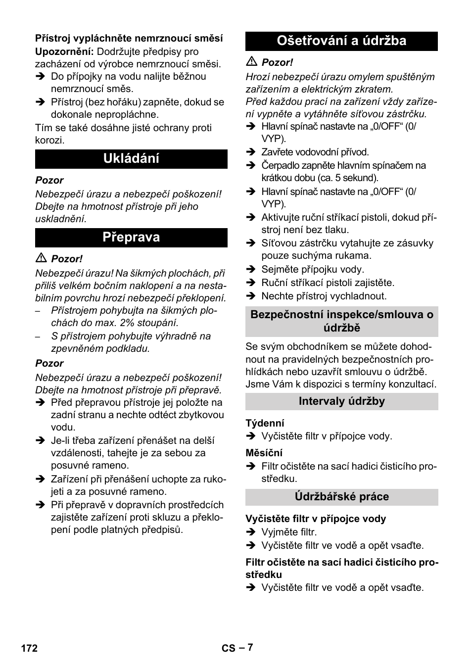 Ukládání přeprava ošetřování a údržba | Karcher HDS 5/11 U/UX User Manual | Page 172 / 296